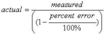 percent error equation arranged to solve for actual value