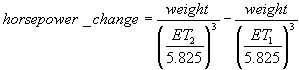 change or increase in engine or motor horsepower performance using the ET method