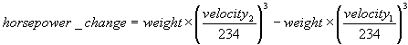 change in engine or motor horsepower performance using the trap speed method