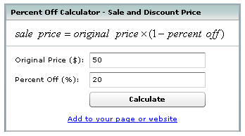 20 Percent Off Calculator Chart