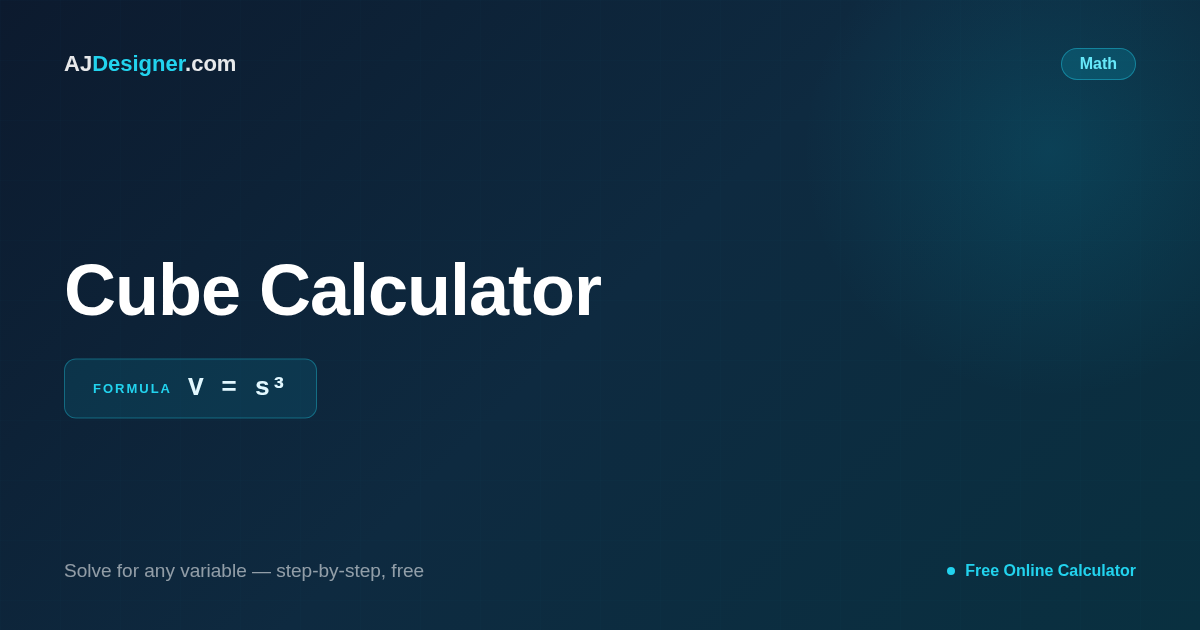 Cube Calculator — V = s³, S = 6s², Diagonals | Free Online Tool