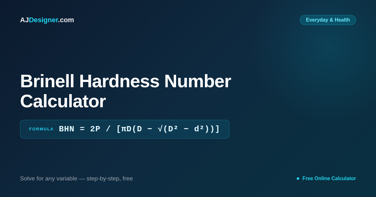 Brinell Hardness Calculator — BHN, Load, Diameter