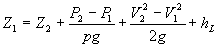 Static Head or Elevation at Point 1